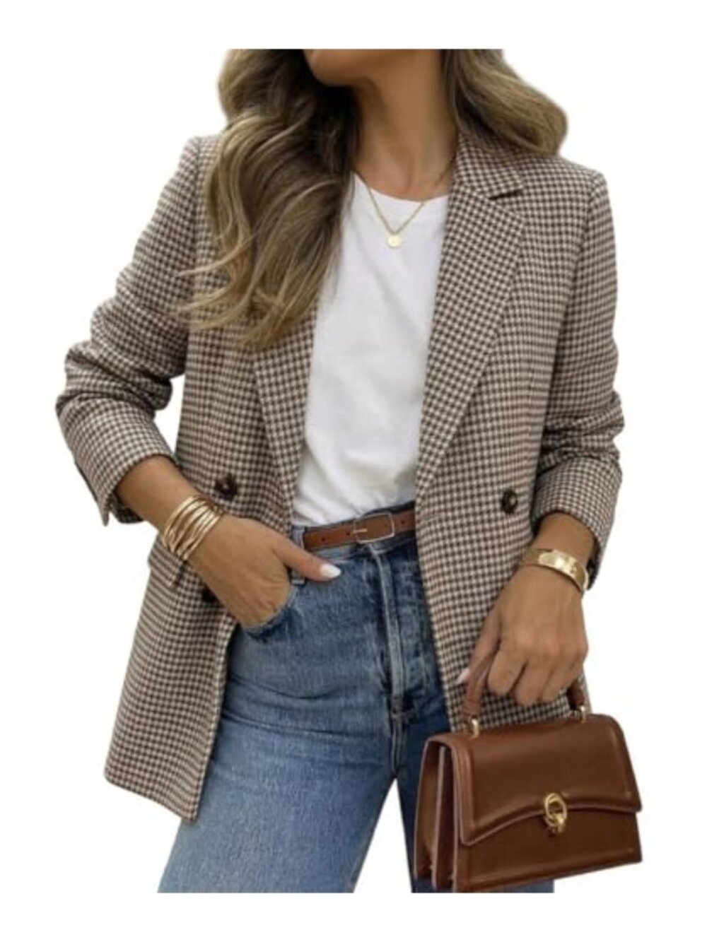 Oversized Plaid Tweed Blazer Boyfriend Jacket Women's Work Casual